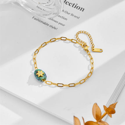 Pulsera De Piedra Natural Con Acero De Titanio, Estilo Vintage