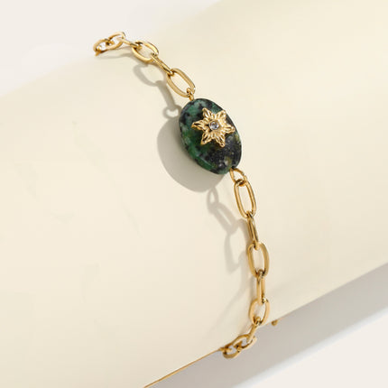 Pulsera De Piedra Natural Con Acero De Titanio, Estilo Vintage