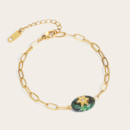Pulsera De Piedra Natural Con Acero De Titanio, Estilo Vintage