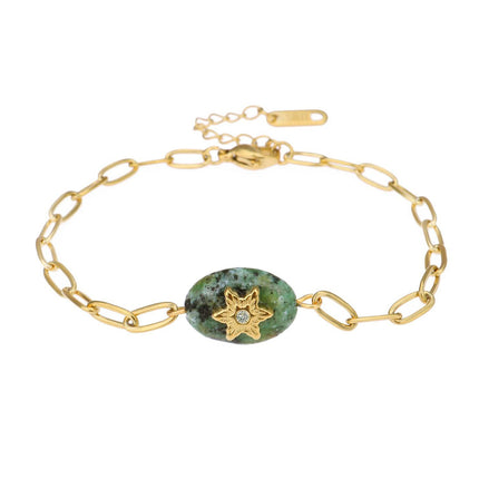 Pulsera De Piedra Natural Con Acero De Titanio, Estilo Vintage