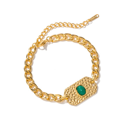 Pulsera De Acero Inoxidable Con Placa Cuadrada de Jade Malayo Dorado