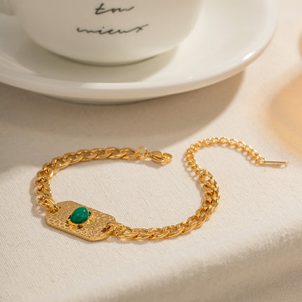 Pulsera De Acero Inoxidable Con Placa Cuadrada de Jade Malayo Dorado