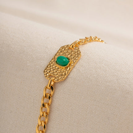 Pulsera De Acero Inoxidable Con Placa Cuadrada de Jade Malayo Dorado