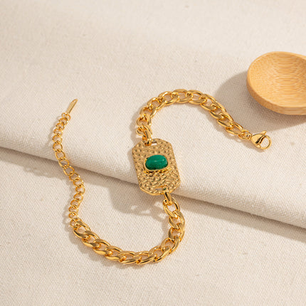 Pulsera De Acero Inoxidable Con Placa Cuadrada de Jade Malayo Dorado