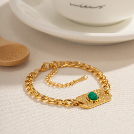 Pulsera De Acero Inoxidable Con Placa Cuadrada de Jade Malayo Dorado