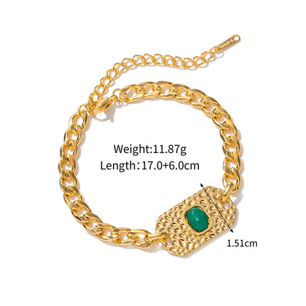 Pulsera De Acero Inoxidable Con Placa Cuadrada de Jade Malayo Dorado
