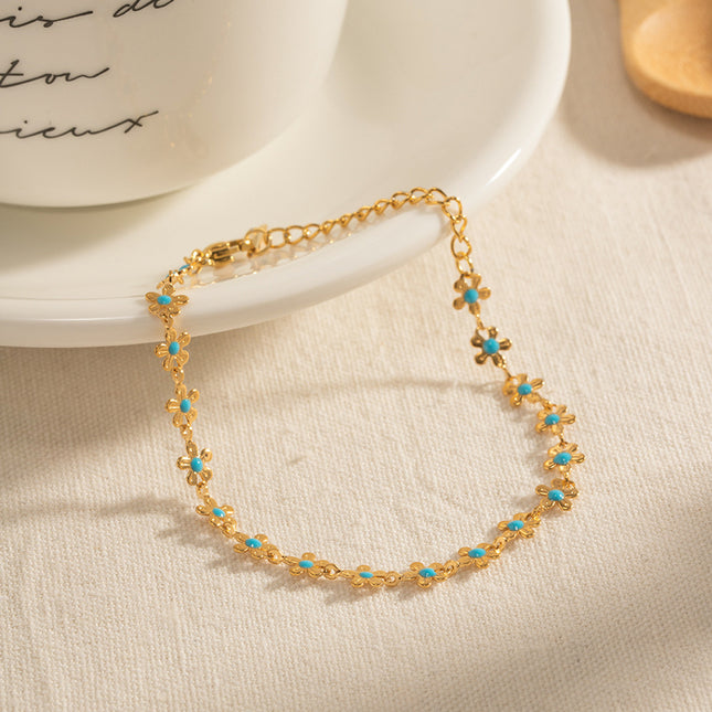 Collar Y Pulsera Florales Acero Titanio, Diseño Único Estilo Campestre