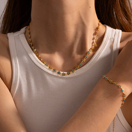 Collar Y Pulsera Florales Acero Titanio, Diseño Único Estilo Campestre