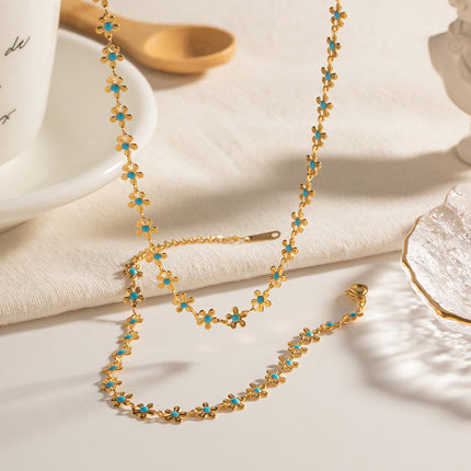 Collar Y Pulsera Florales Acero Titanio, Diseño Único Estilo Campestre