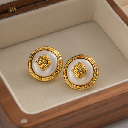 Aretes De Botón Florales En Aleación Chapados En Oro 18K Elegante
