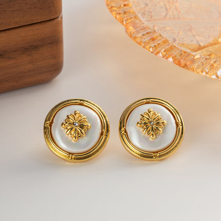 Aretes De Botón Florales En Aleación Chapados En Oro 18K Elegante