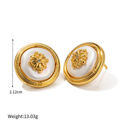 Aretes De Botón Florales En Aleación Chapados En Oro 18K Elegante