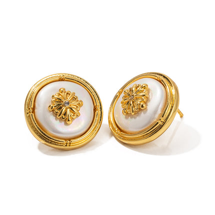 Aretes De Botón Florales En Aleación Chapados En Oro 18K Elegante