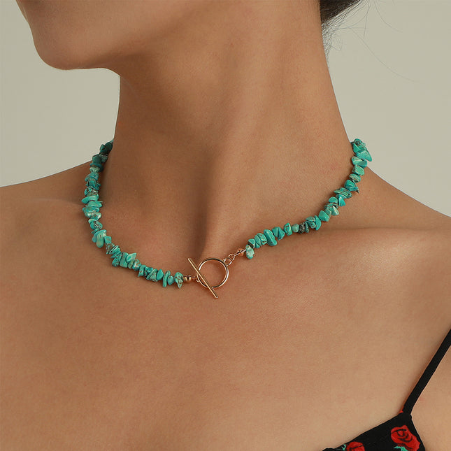Collar De Turquesa Verde Irregular Con Cierre OT, Estilo Único