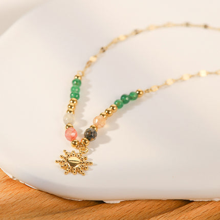 Collar De Piedra Natural En Colores Con Titanio Chapado En Oro 18K