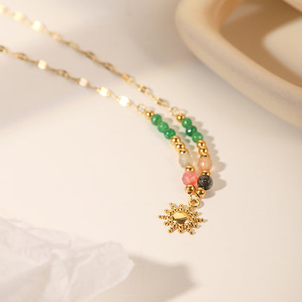 Collar De Piedra Natural En Colores Con Titanio Chapado En Oro 18K