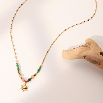 Collar De Piedra Natural En Colores Con Titanio Chapado En Oro 18K