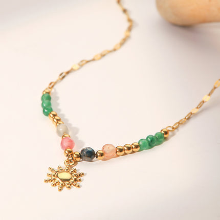 Collar De Piedra Natural En Colores Con Titanio Chapado En Oro 18K