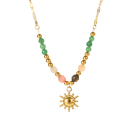 Collar De Piedra Natural En Colores Con Titanio Chapado En Oro 18K
