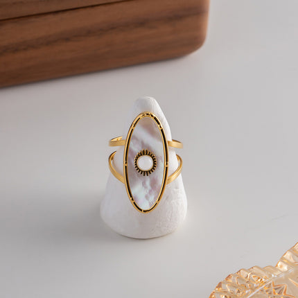 Anillo De Acero Inoxidable Ovalado De Perla Blanca, Estilo Único