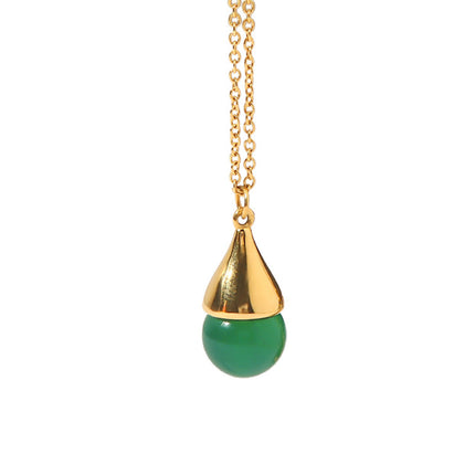 Collar De Acero Inoxidable Con Colgante De Piedra Natural Verde