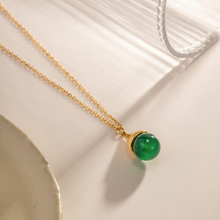 Collar De Acero Inoxidable Con Colgante De Piedra Natural Verde