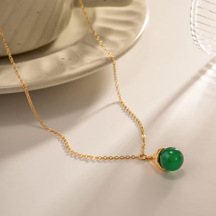Collar De Acero Inoxidable Con Colgante De Piedra Natural Verde