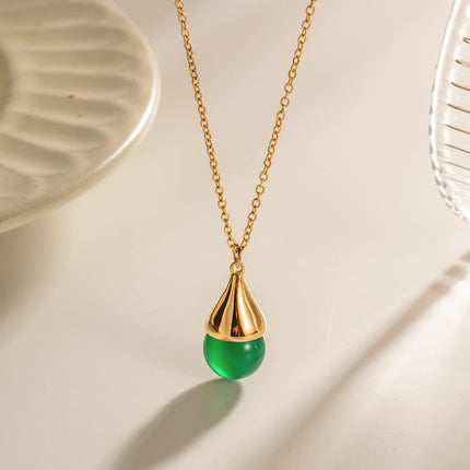Collar De Acero Inoxidable Con Colgante De Piedra Natural Verde