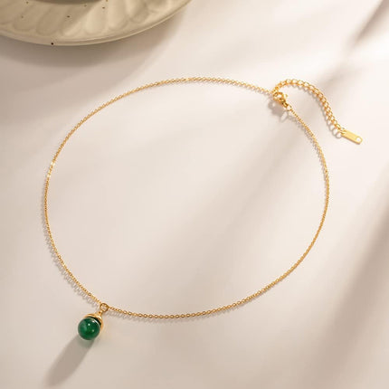 Collar De Acero Inoxidable Con Colgante De Piedra Natural Verde