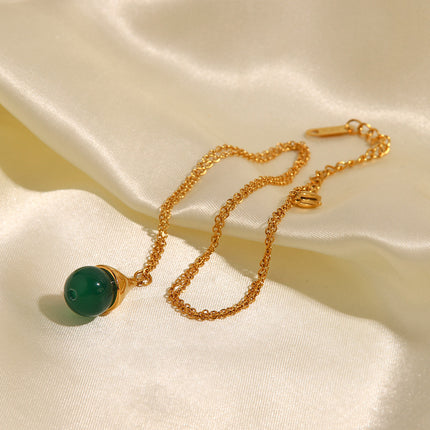 Collar De Acero Inoxidable Con Colgante De Piedra Natural Verde