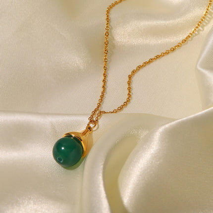 Collar De Acero Inoxidable Con Colgante De Piedra Natural Verde