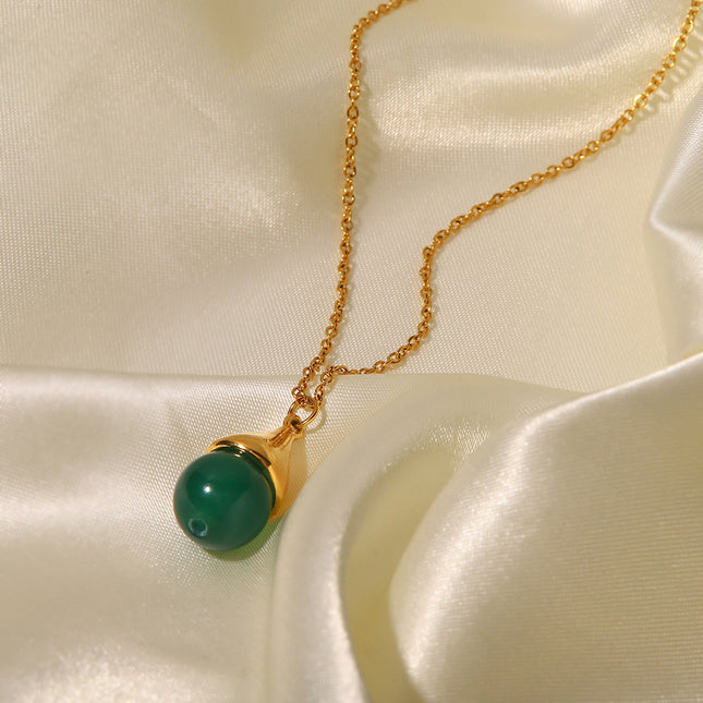 Collar De Acero Inoxidable Con Colgante De Piedra Natural Verde