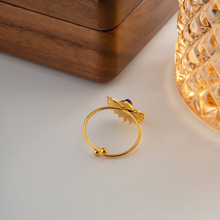 Anillo Abierto De Acero Inoxidable Con Lapislázuli Incrustado