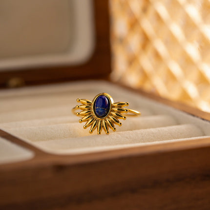 Anillo Abierto De Acero Inoxidable Con Lapislázuli Incrustado