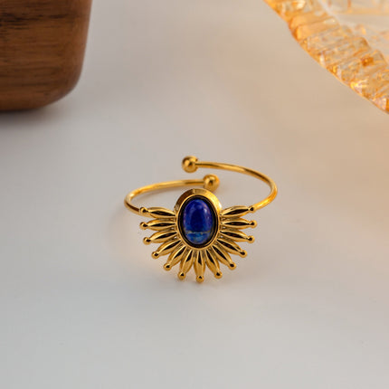 Anillo Abierto De Acero Inoxidable Con Lapislázuli Incrustado