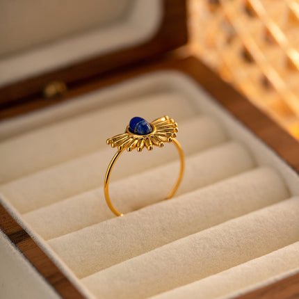 Anillo Abierto De Acero Inoxidable Con Lapislázuli Incrustado