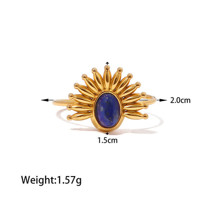 Anillo Abierto De Acero Inoxidable Con Lapislázuli Incrustado