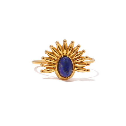 Anillo Abierto De Acero Inoxidable Con Lapislázuli Incrustado
