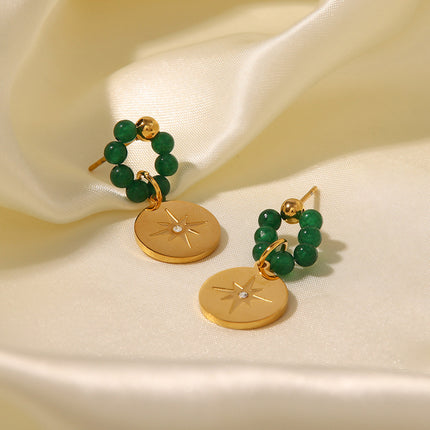 Aretes Con Piedras Naturales De Acero Inoxidable Colgante De Estrella