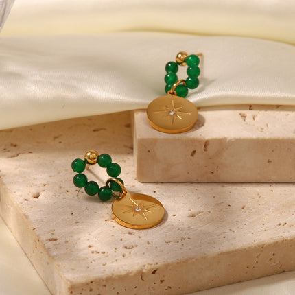 Aretes Con Piedras Naturales De Acero Inoxidable Colgante De Estrella