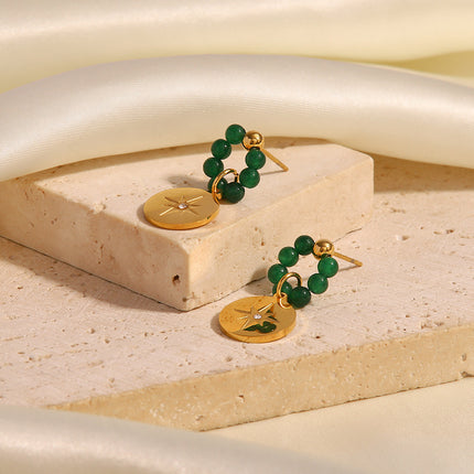 Aretes Con Piedras Naturales De Acero Inoxidable Colgante De Estrella