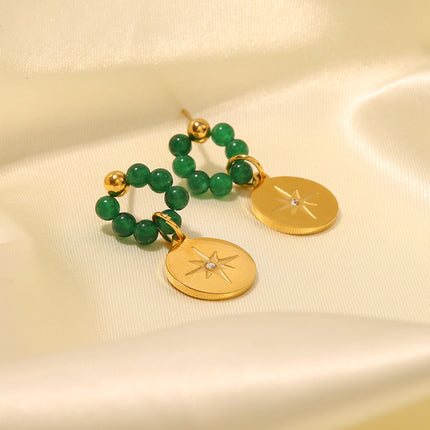 Aretes Con Piedras Naturales De Acero Inoxidable Colgante De Estrella