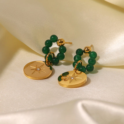 Aretes Con Piedras Naturales De Acero Inoxidable Colgante De Estrella