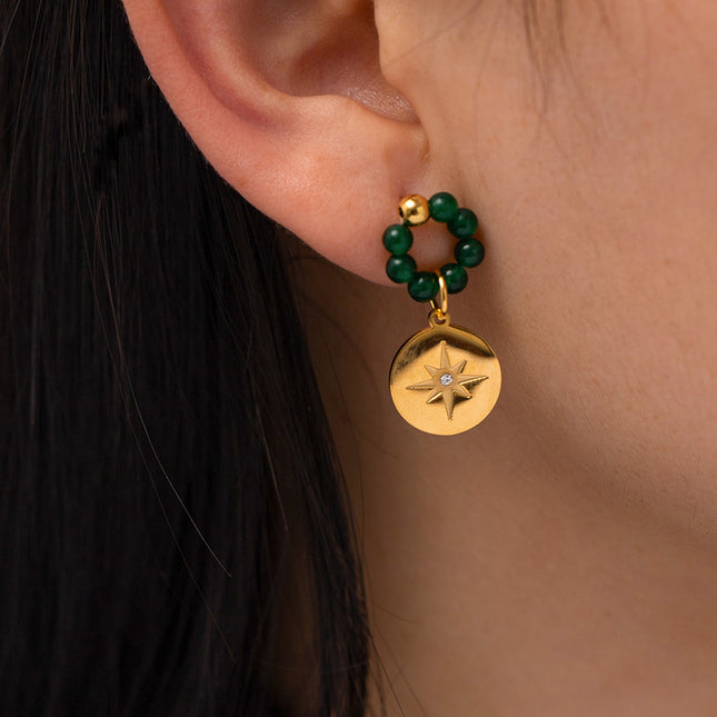 Aretes Con Piedras Naturales De Acero Inoxidable Colgante De Estrella