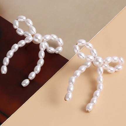Aretes De Perla Artificiales Elegantes Con Lazo Estilo Delicado