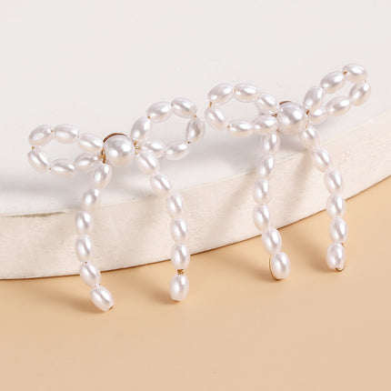 Aretes De Perla Artificiales Elegantes Con Lazo Estilo Delicado