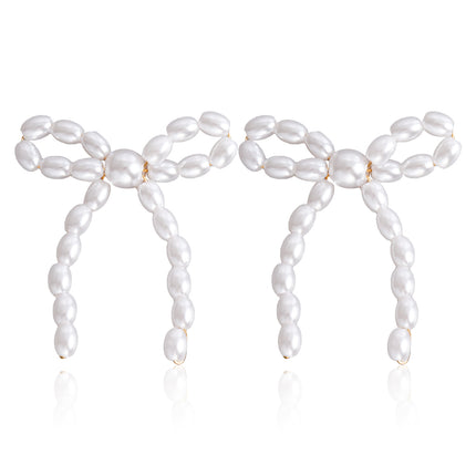 Aretes De Perla Artificiales Elegantes Con Lazo Estilo Delicado