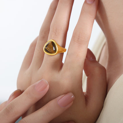 Anillo De Acero Inoxidable Con Piedra De Ojo De Tigre, Diseño Único