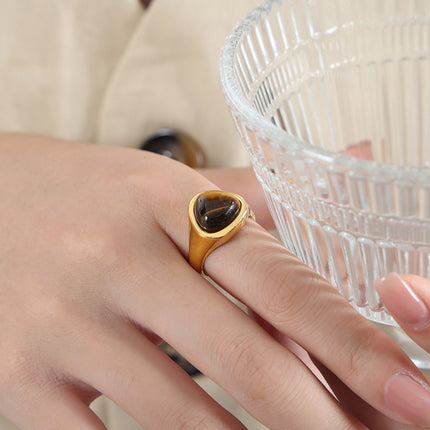 Anillo De Acero Inoxidable Con Piedra De Ojo De Tigre, Diseño Único