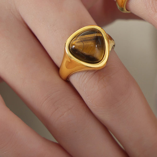 Anillo De Acero Inoxidable Con Piedra De Ojo De Tigre, Diseño Único